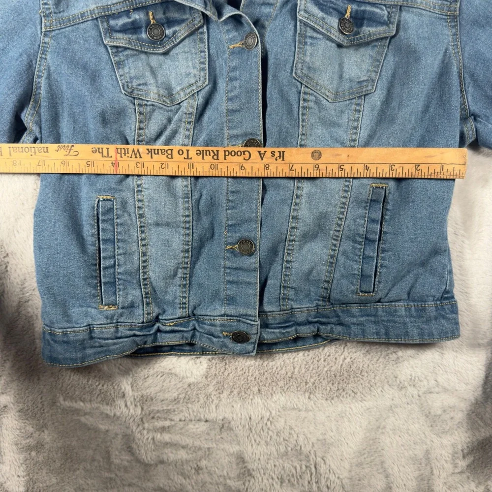 New Look Womens Medium Wash Blue Denim Trucker Jacket Size L Long Sleeve Button - Picture 5 of 6